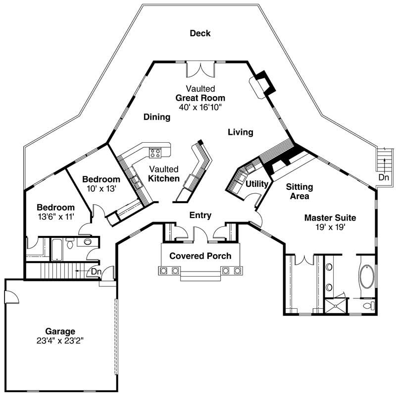 Floor Plan First Story of Ranch Plan #108-1492