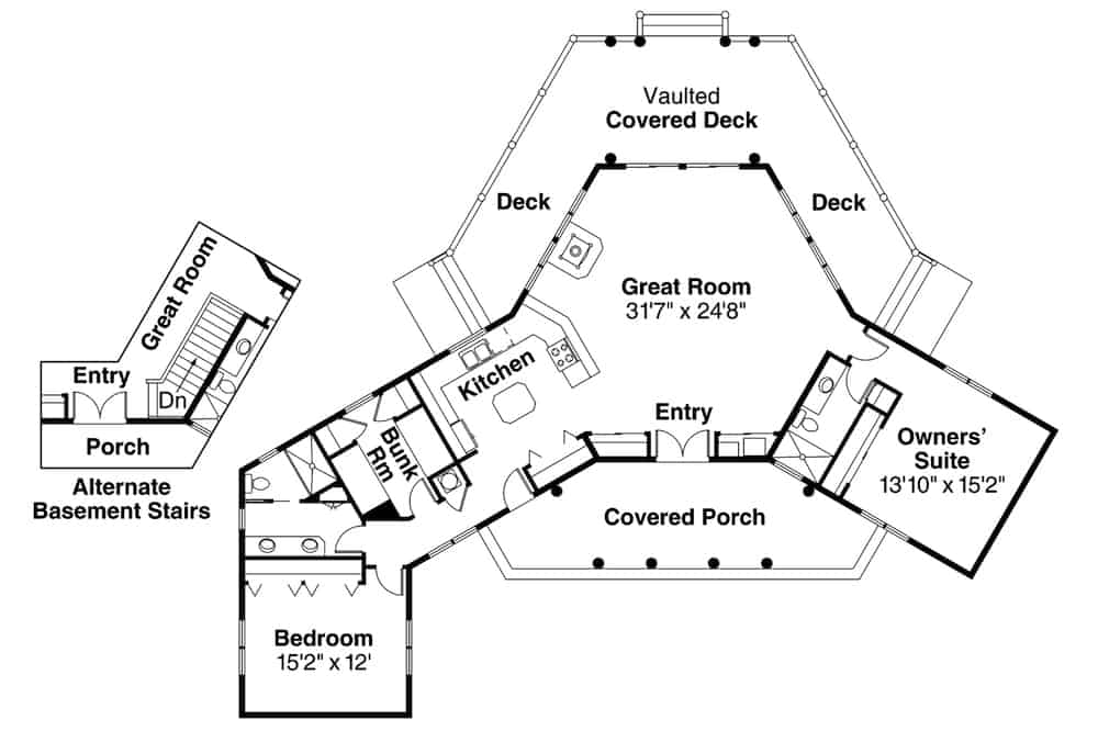 Floor Plan Main Level of Ranch Plan #108-1494