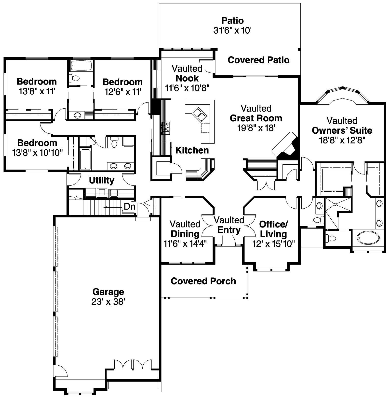 Floor Plan First Story of Country Plan #108-1495