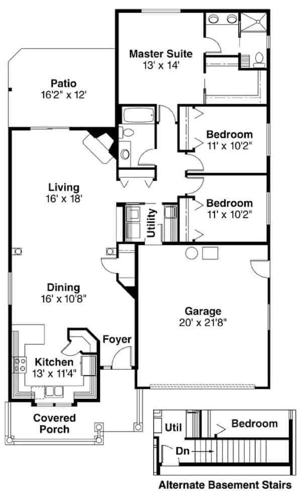 Floor Plan Main Level of Ranch Plan #108-1500