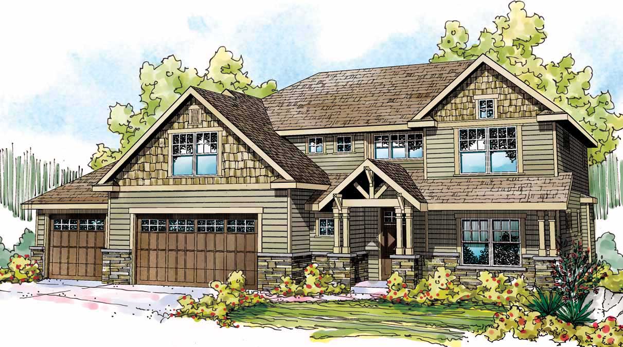 This is the front elevation for these Craftsman House Plans.