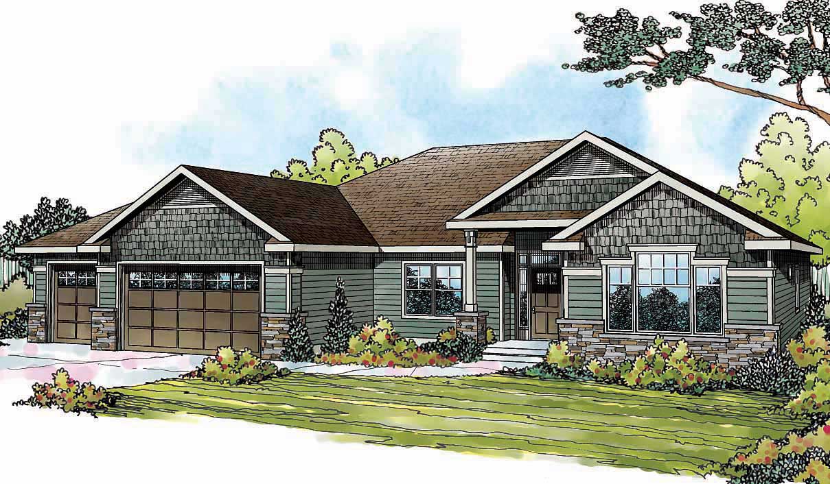 This is the front elevation for these Craftsman House Plans.