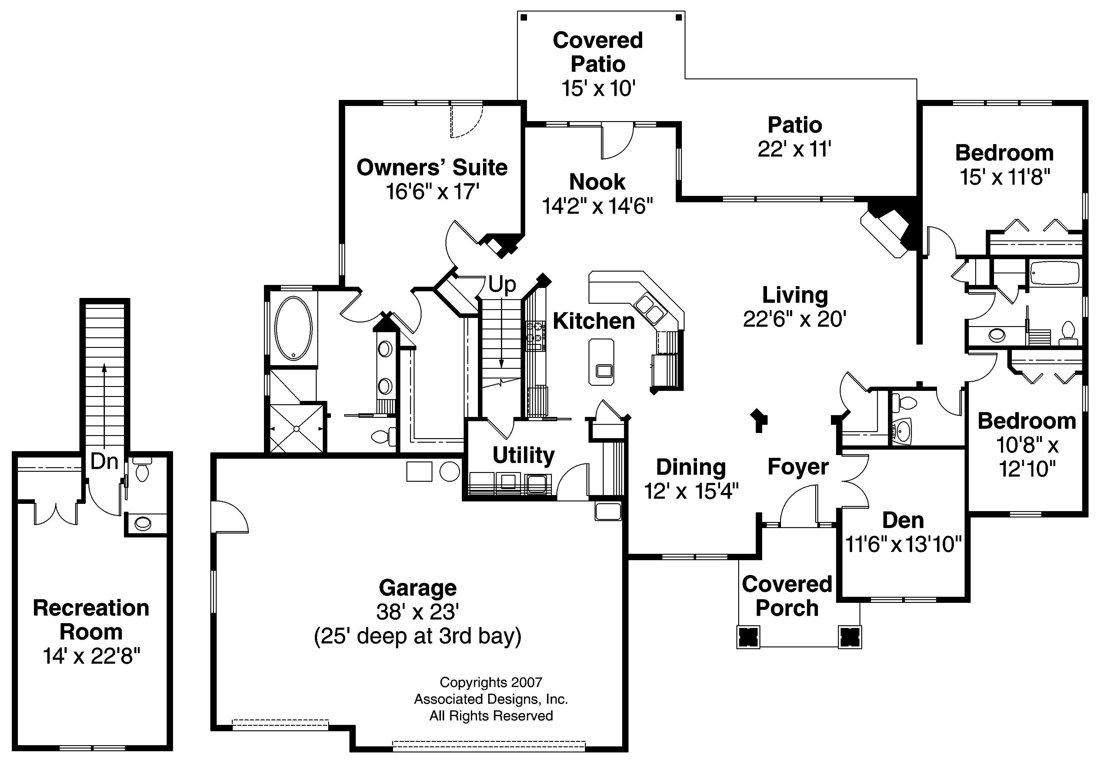 Floor Plan First Story of Craftsman Plan #108-1524