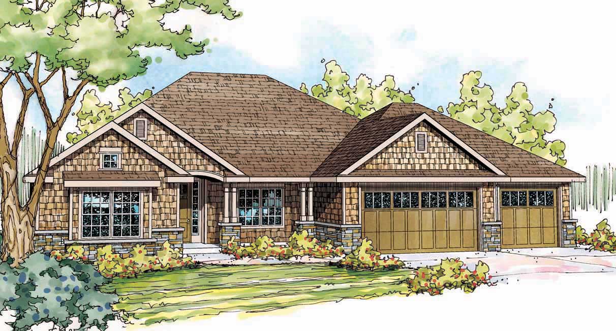 This is the front elevation for these Shingle House Plans.