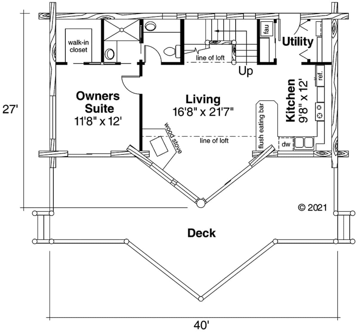 Main Level of Log Cabin Plan #108-1538