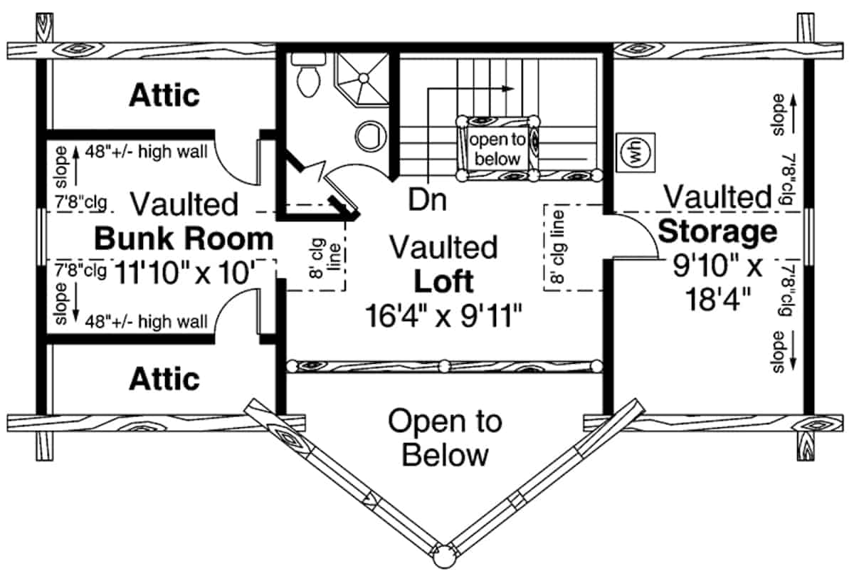 Upper Level of Log Cabin Plan #108-1538