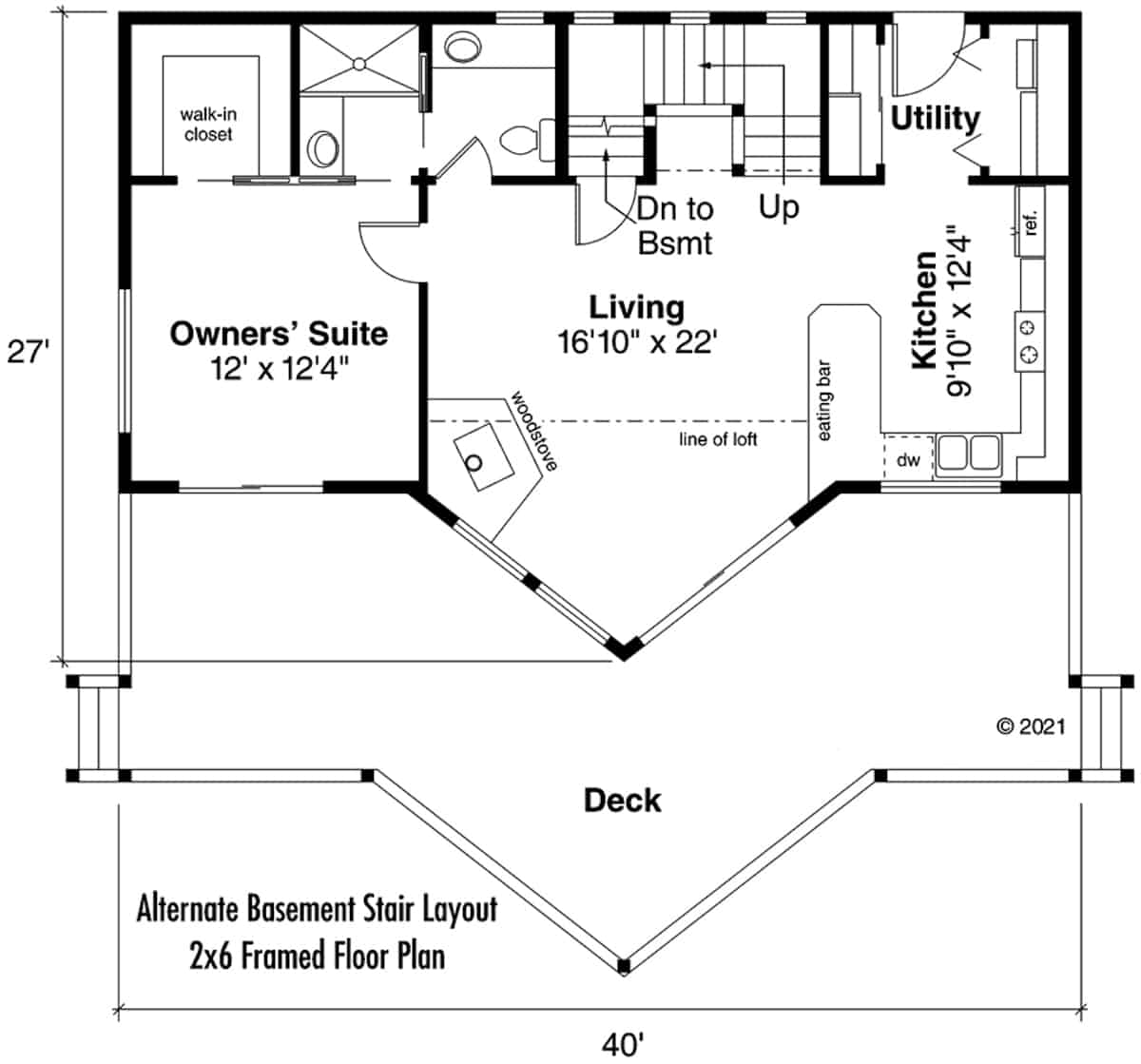 Main Level of Log Cabin Plan #108-1538