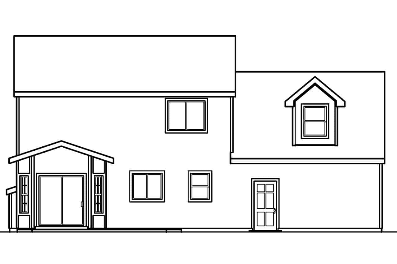 Home Plan Rear Elevation of this 3-Bedroom,1608 Sq Ft Plan -108-1544