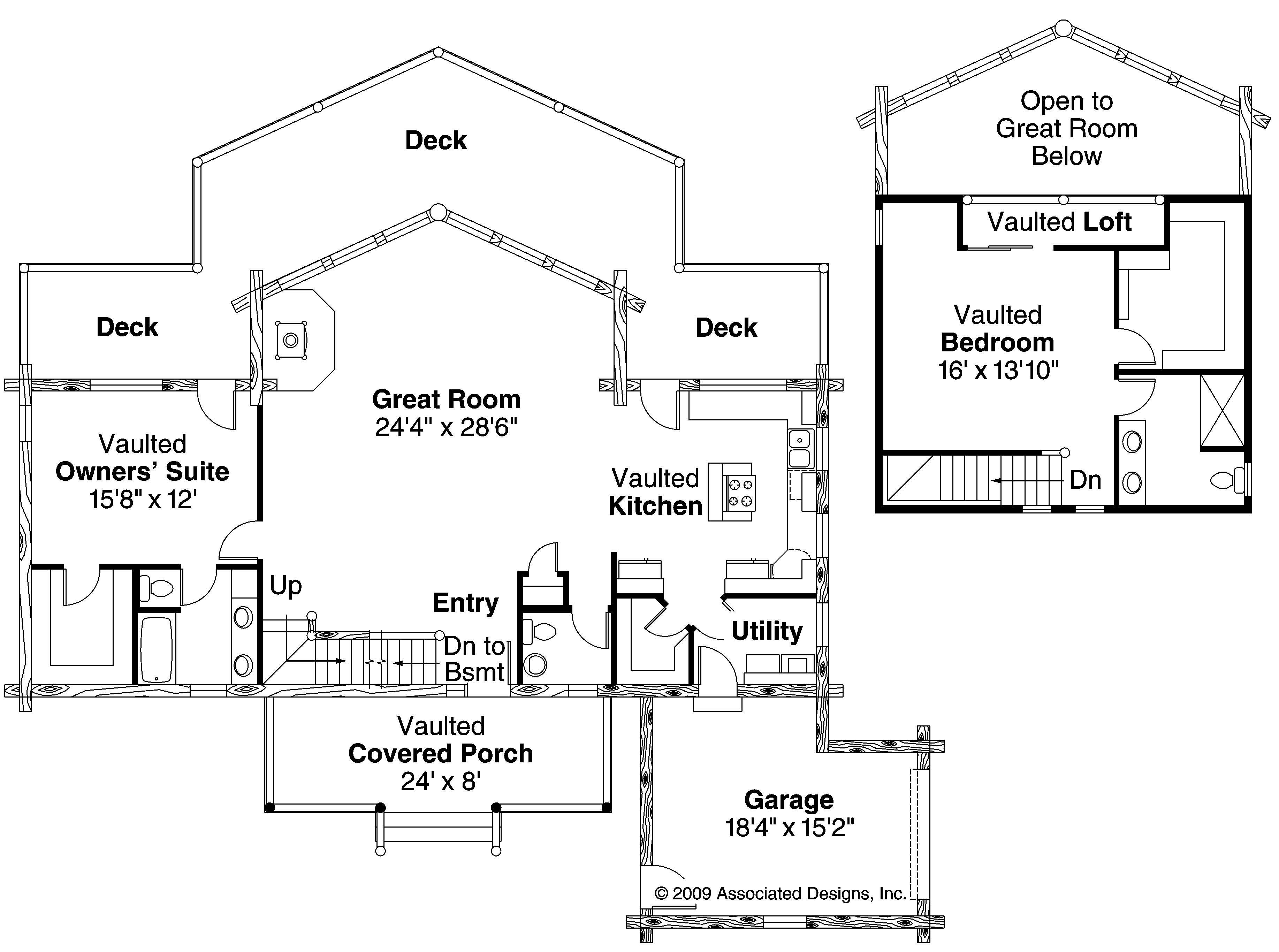 Floor Plan First Story of Log Cabin Plan #108-1550
