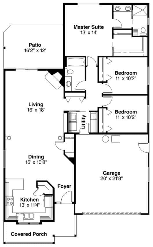 Floor Plan Main Level of Ranch Plan #108-1552