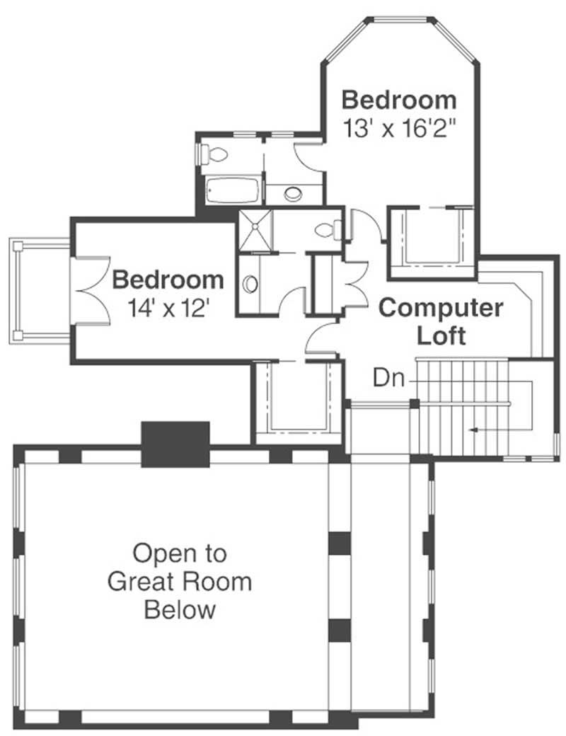 Floor Plan Second Story of Craftsman Plan #108-1553