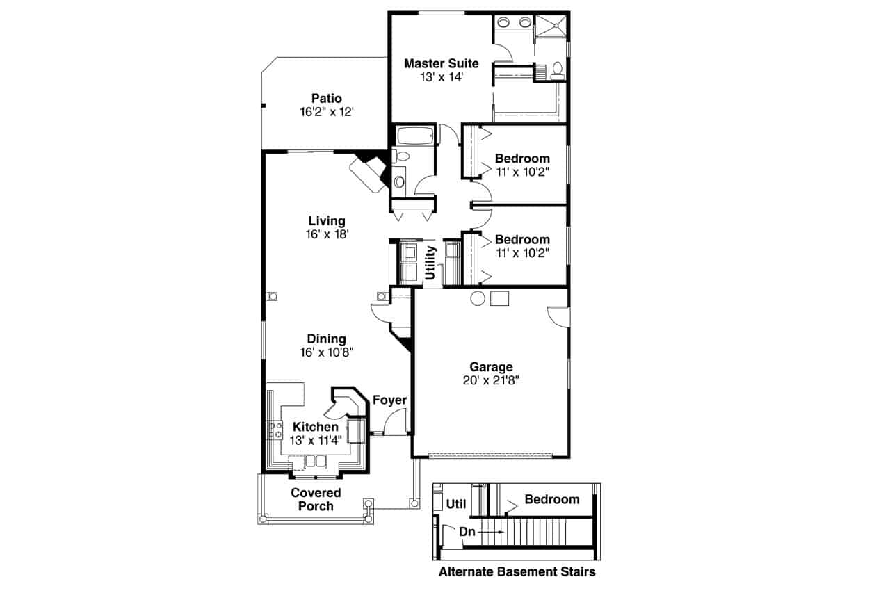 Floor Plan Main Level of Ranch Plan #108-1564