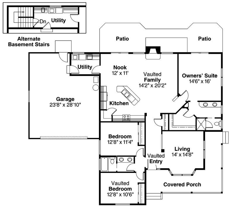 Floor Plan Main Level of Farmhouse Plan #108-1565