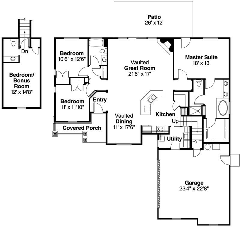 Floor Plan First Story of Country Plan #108-1575