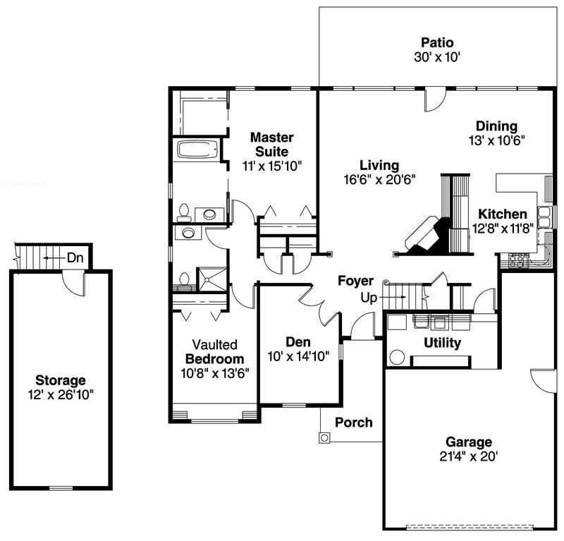 Floor Plan First Story of European Plan #108-1579