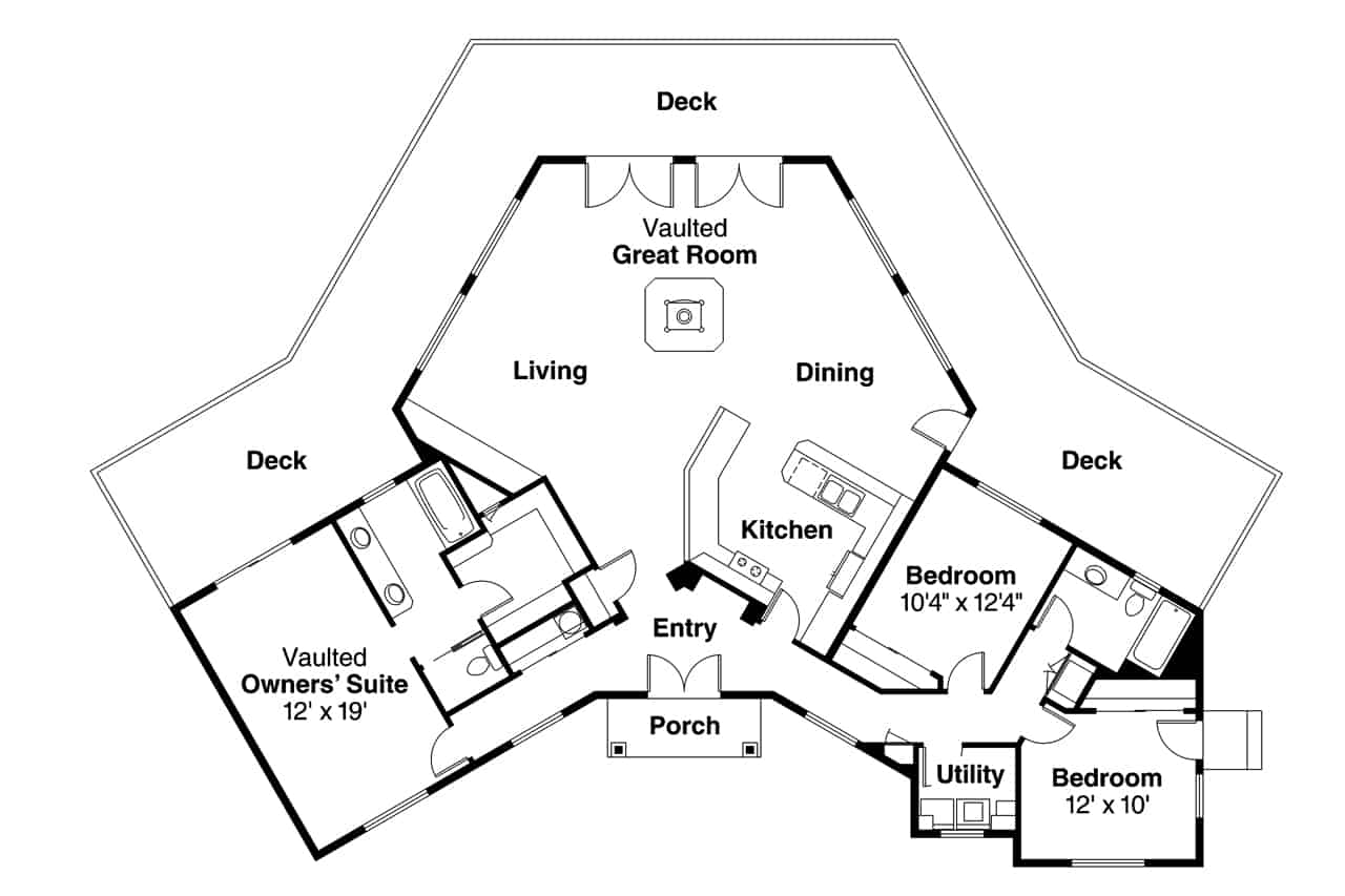 Floor Plan Main Level of Contemporary Plan #108-1581