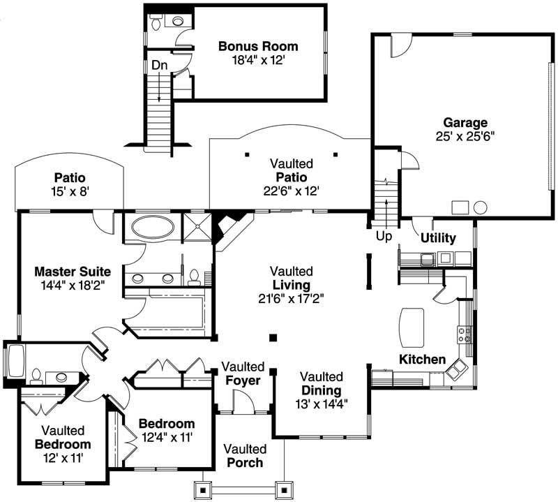 Floor Plan First Story of Craftsman Plan #108-1588
