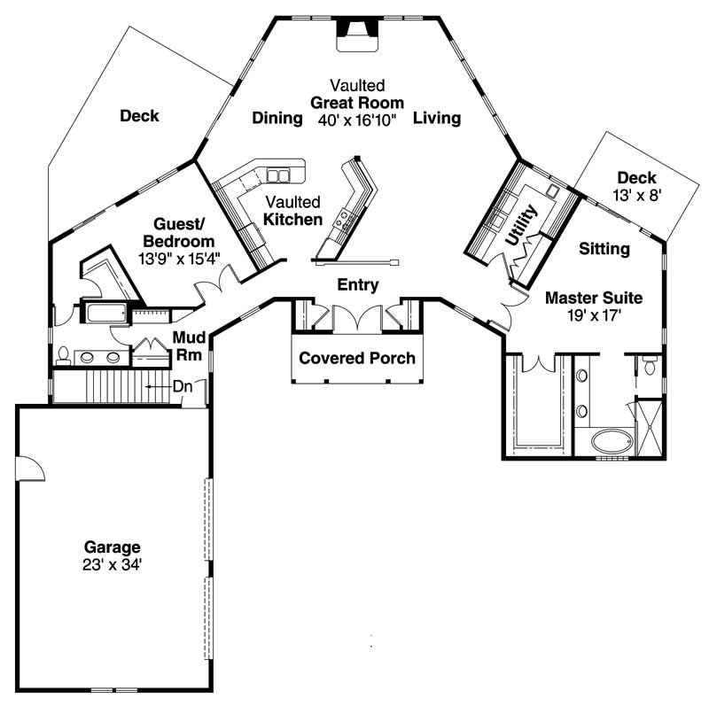 Floor Plan First Story of Craftsman Plan #108-1589