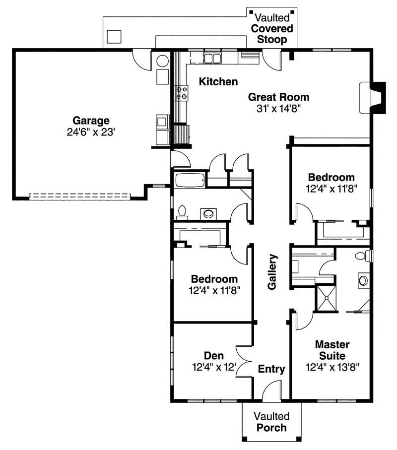 Floor Plan First Story of Craftsman Plan #108-1610