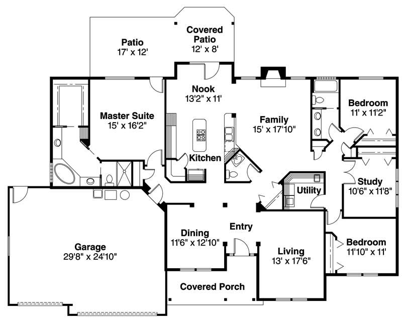 Floor Plan First Story of Country Plan #108-1614