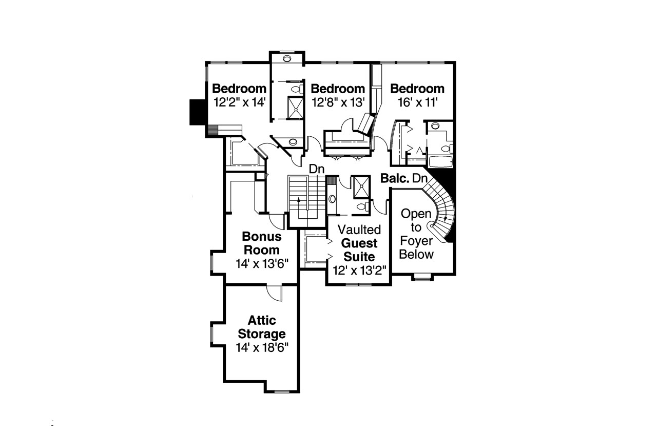 Floor Plan Second Story of European Plan #108-1619