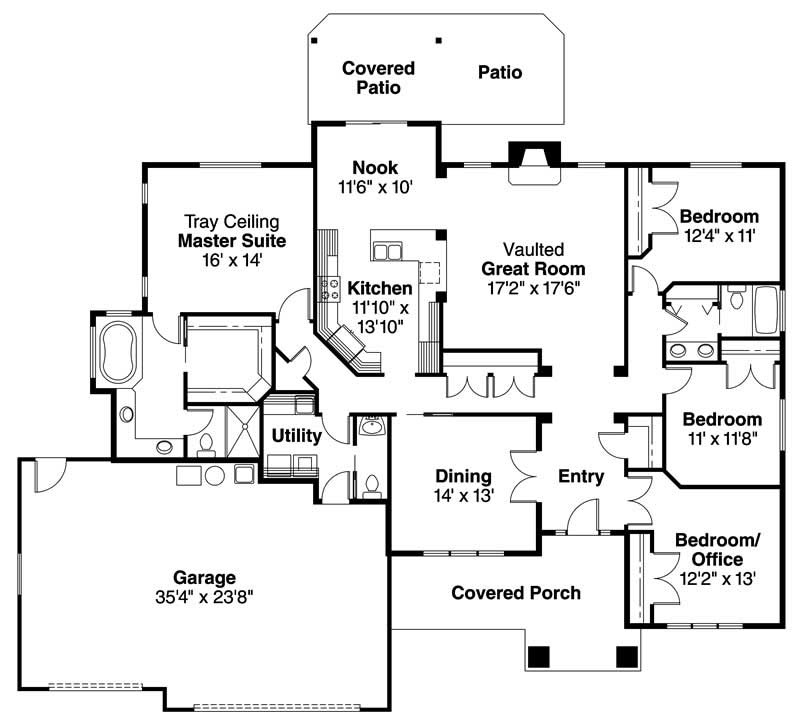 Floor Plan First Story of Ranch Plan #108-1623