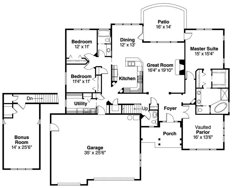 Floor Plan First Story of Craftsman Plan #108-1624