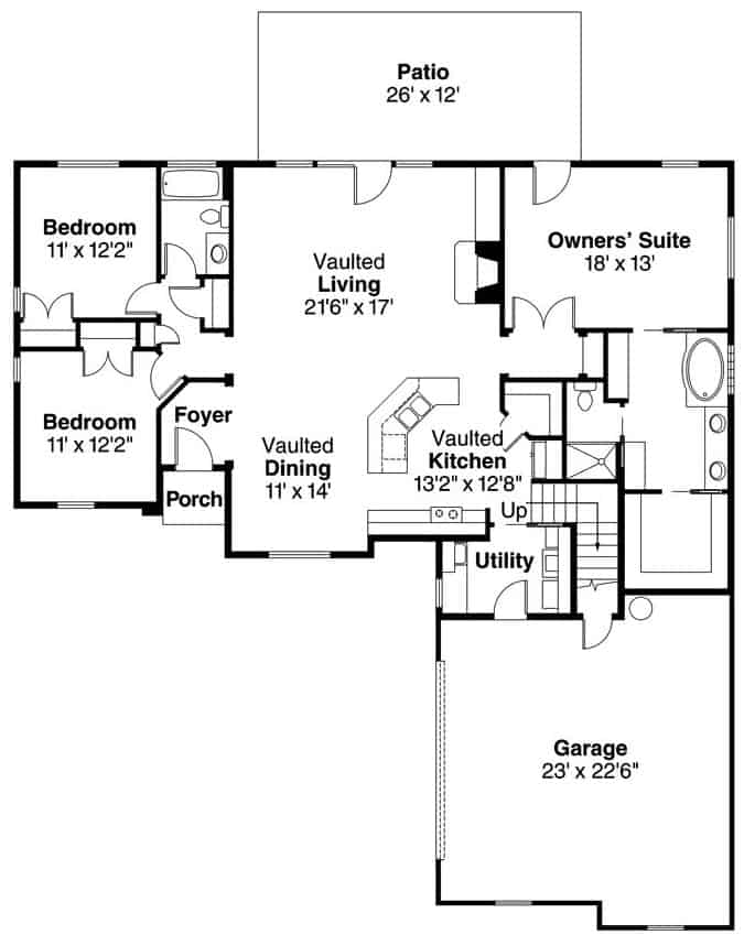 Floor Plan Main Level of Traditional Plan #108-1627