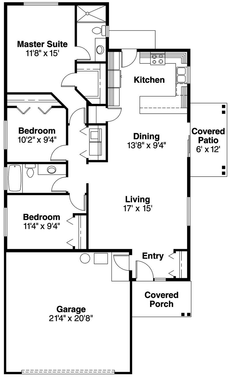 Floor Plan First Story of Craftsman Plan #108-1628