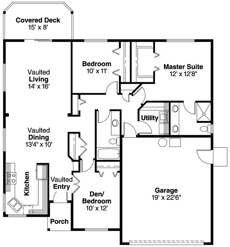 Floor Plan First Story of Ranch Plan #108-1629