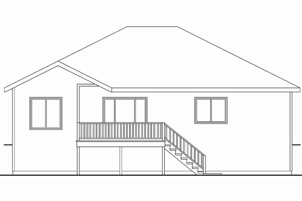 Home Plan Rear Elevation of this 3-Bedroom,1467 Sq Ft Plan -108-1636
