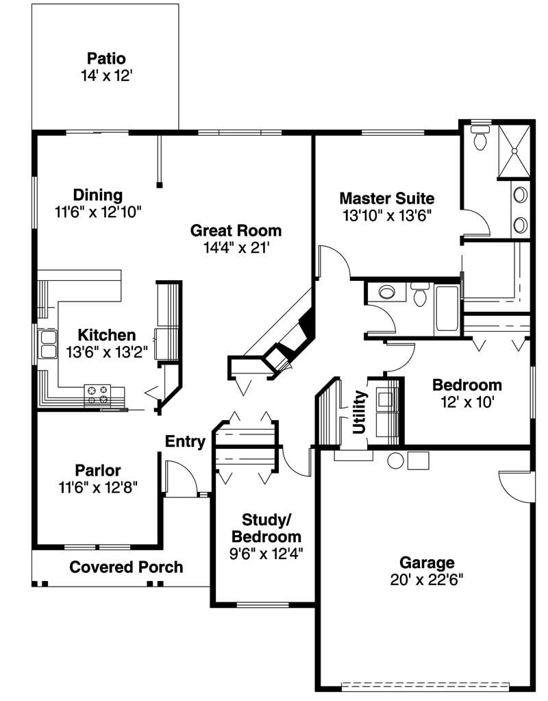Floor Plan First Story of Ranch Plan #108-1639