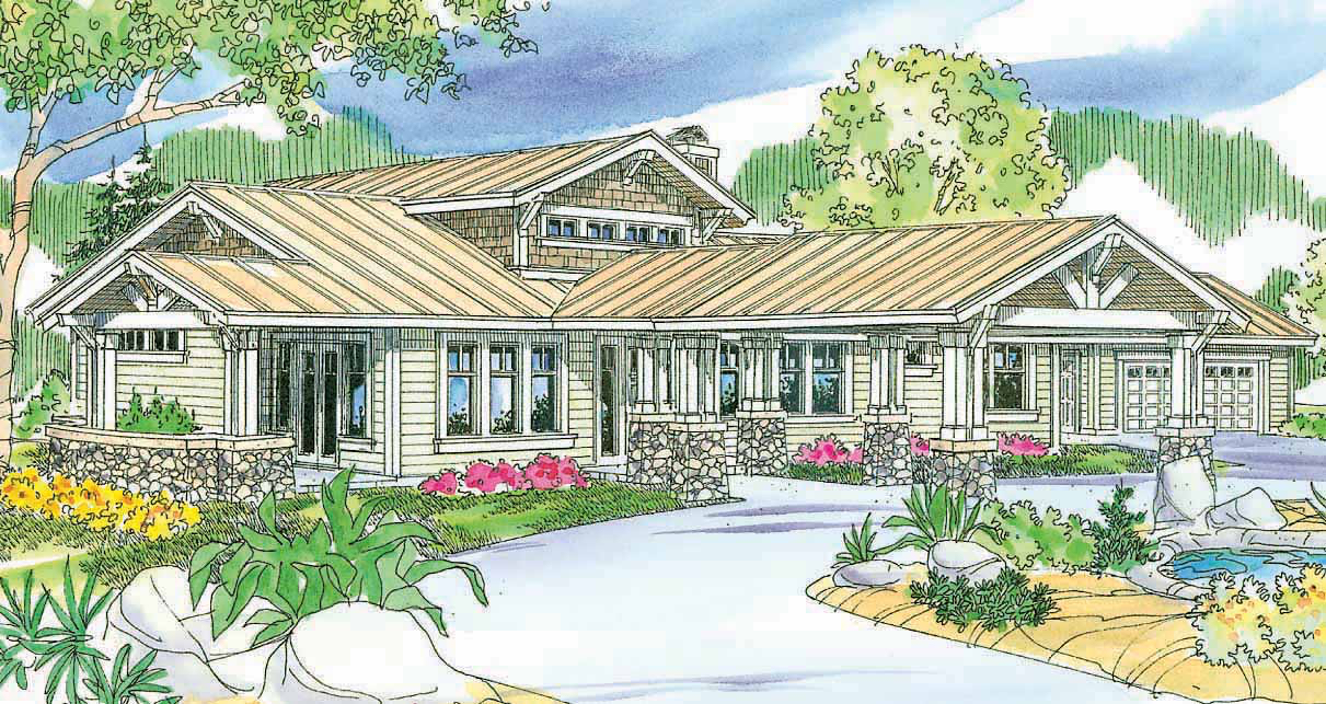 This a colored front elevation of these Craftsman houseplans.