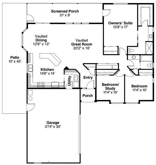 Floor Plan First Story of European Plan #108-1653