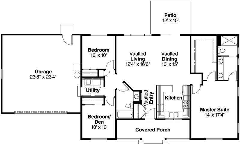 Floor Plan First Story of Ranch Plan #108-1654