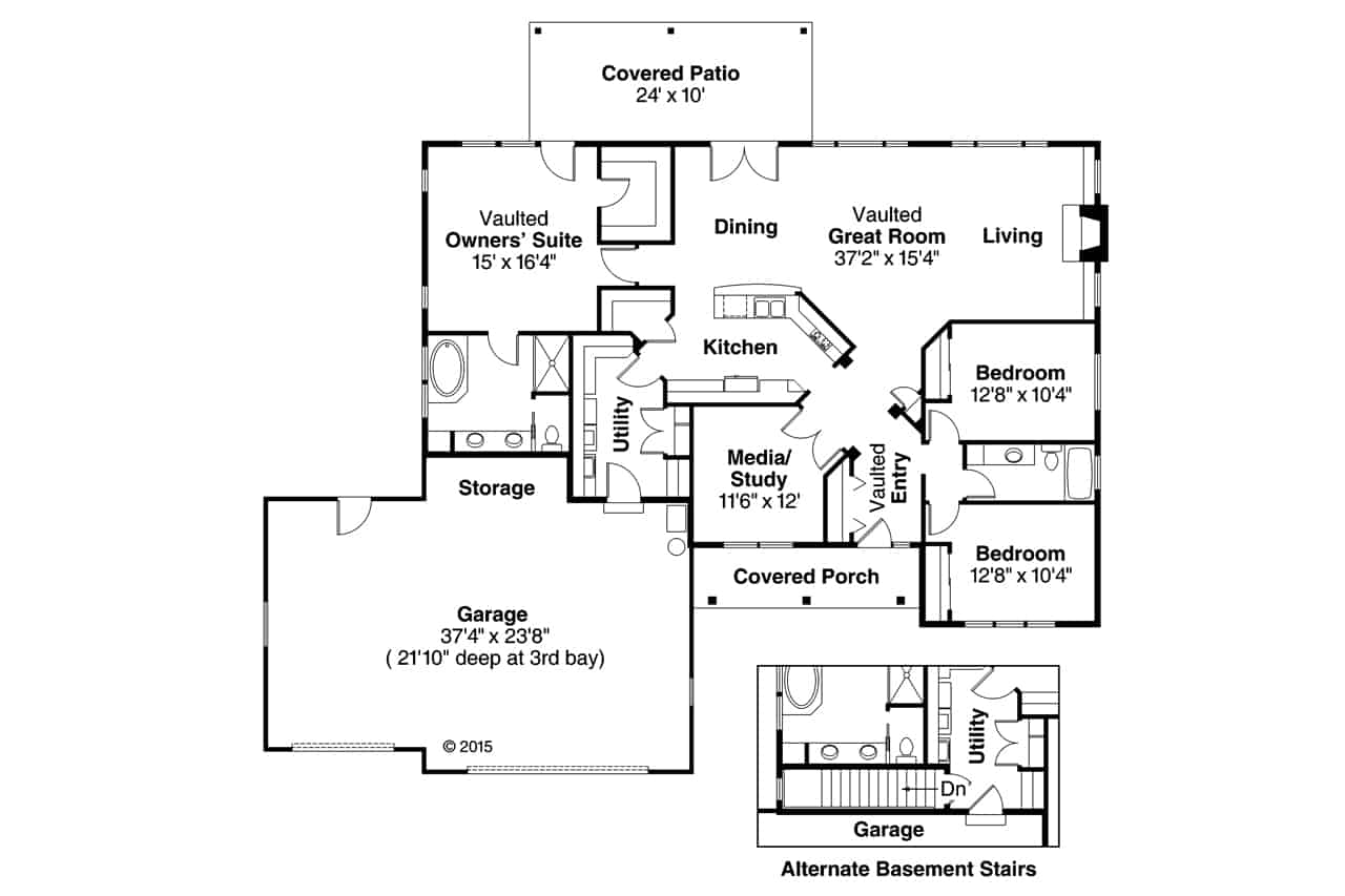 Floor Plan Main Level of Ranch Plan #108-1658