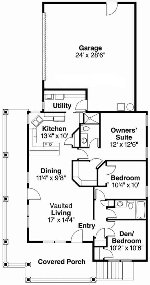 Floor Plan Main Level of Country Plan #108-1660
