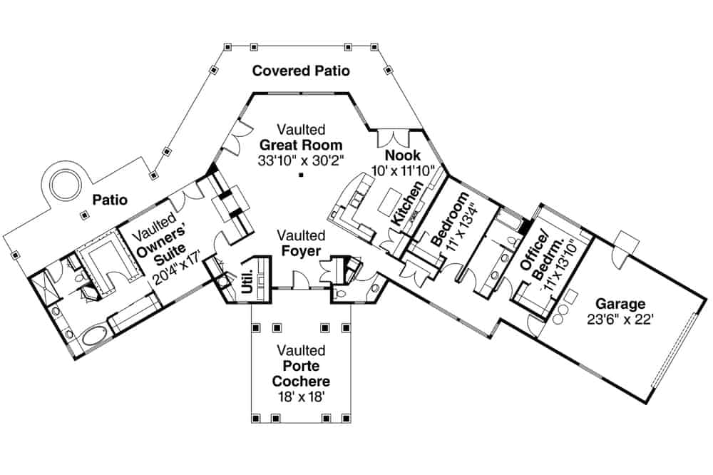 Floor Plan Main Level of Ranch Plan #108-1672