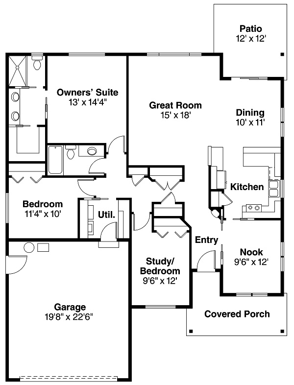 Floor Plan First Story of Arts and Crafts Plan #108-1693