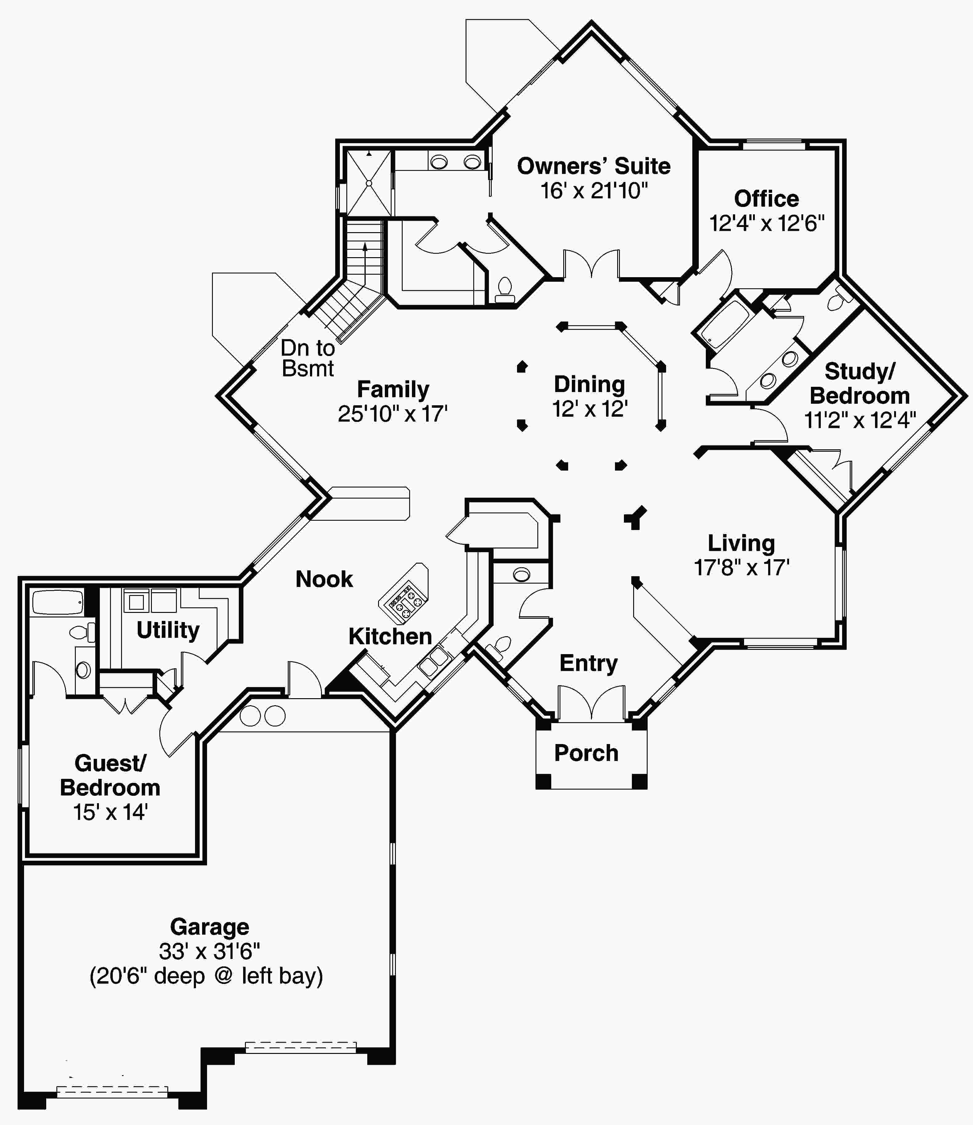 Floor Plan First Story of Mediterranean Plan #108-1704