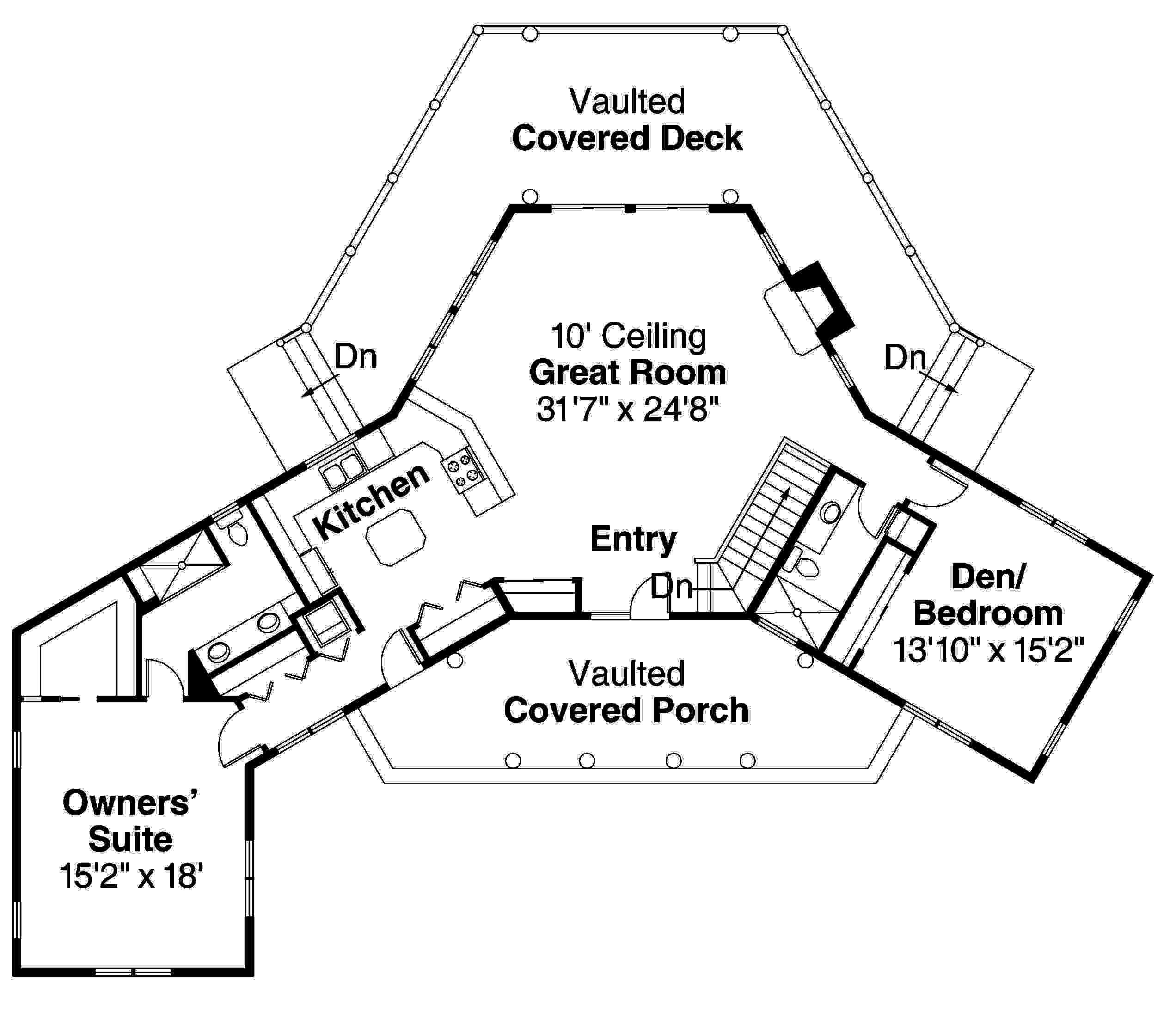Floor Plan First Story of Vacation Homes Plan #108-1706