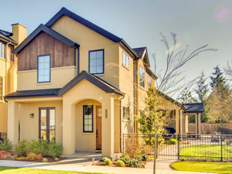 Front elevation of this narrow lot designed home (ThePlanCollection: House Plan #108-1708)