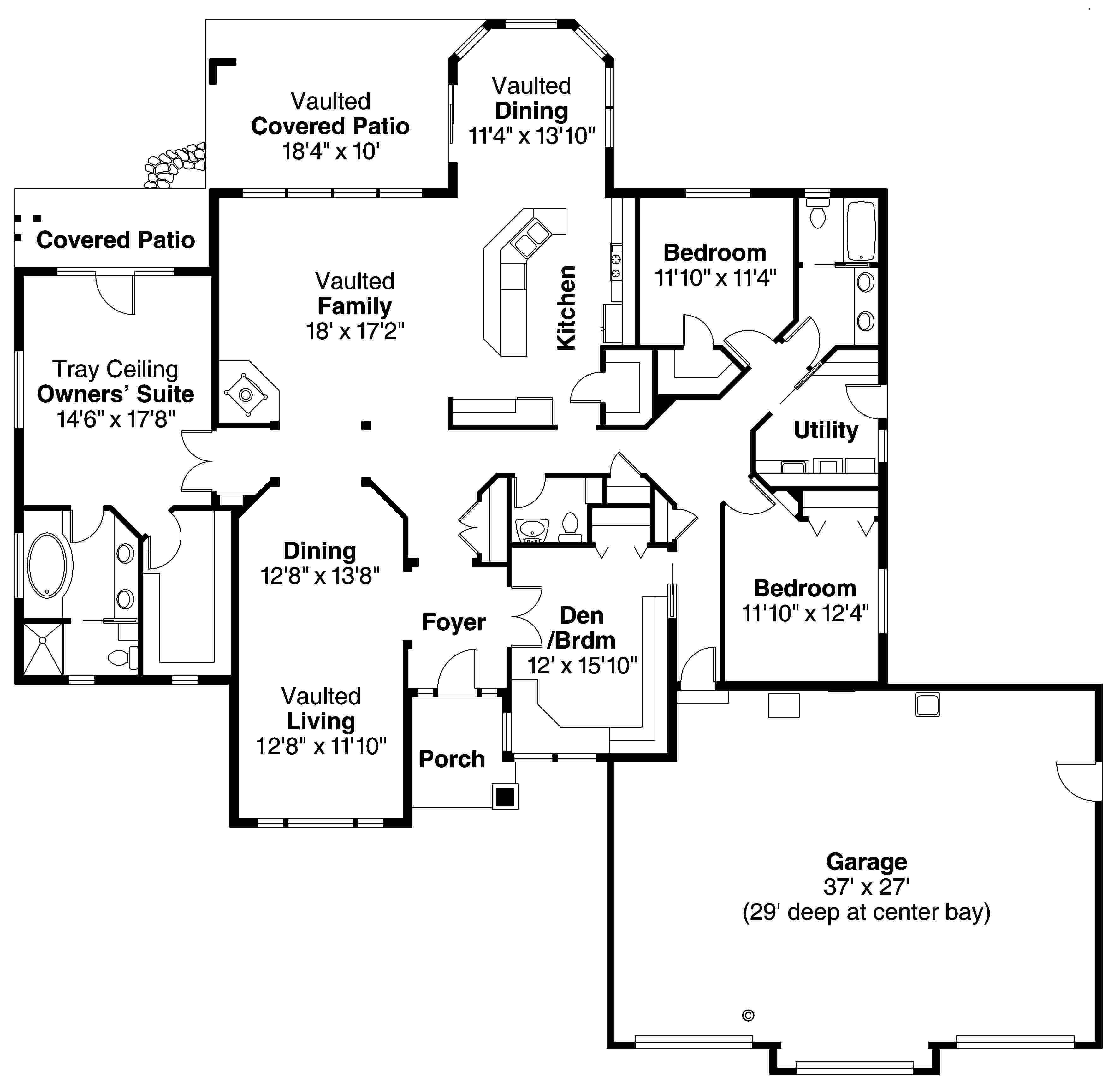 Floor Plan First Story of Ranch Plan #108-1710