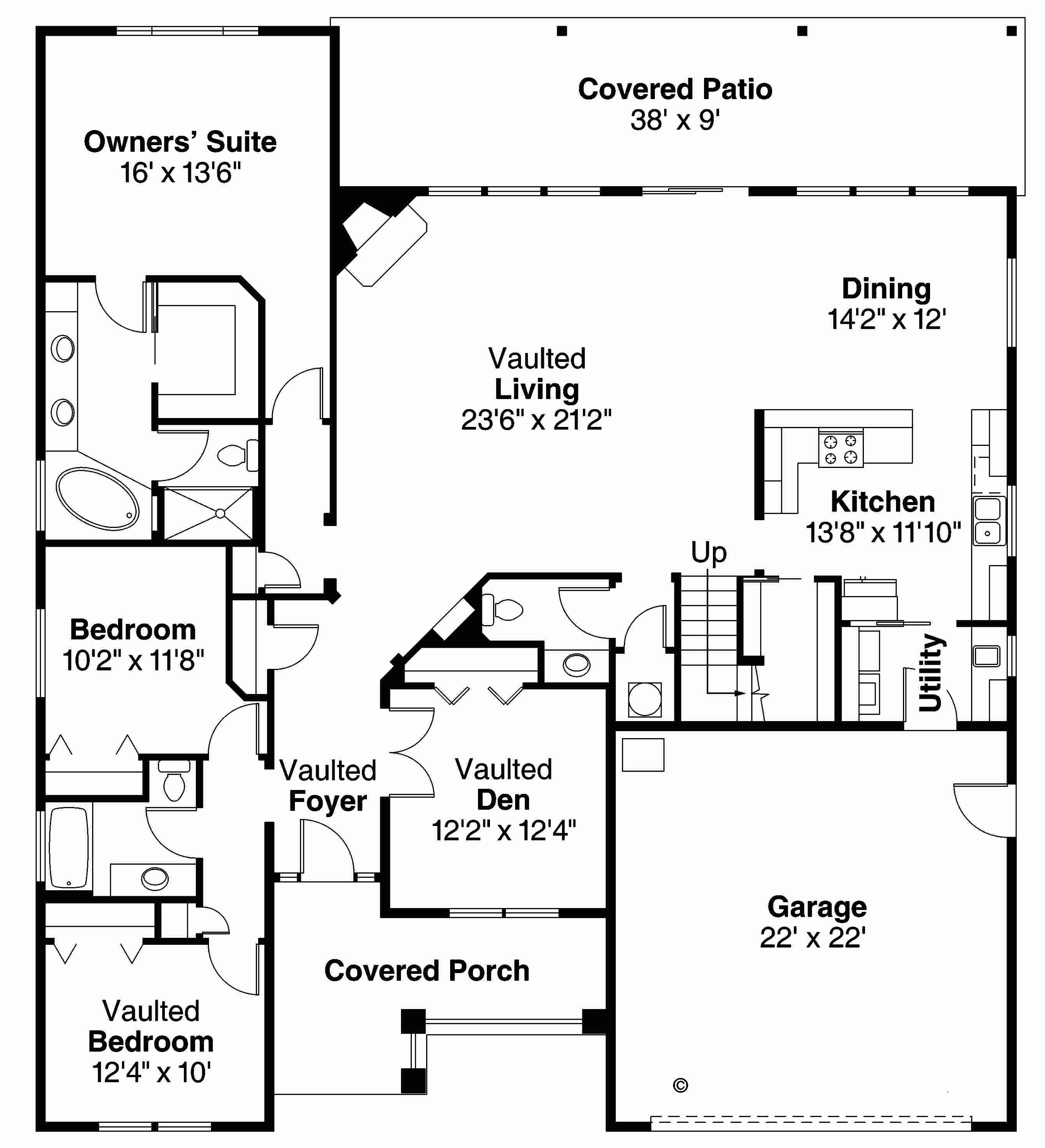 Floor Plan First Story of Shingle Plan #108-1715