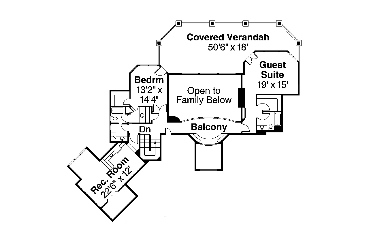 Floor Plan Second Story of Tudor Plan #108-1739