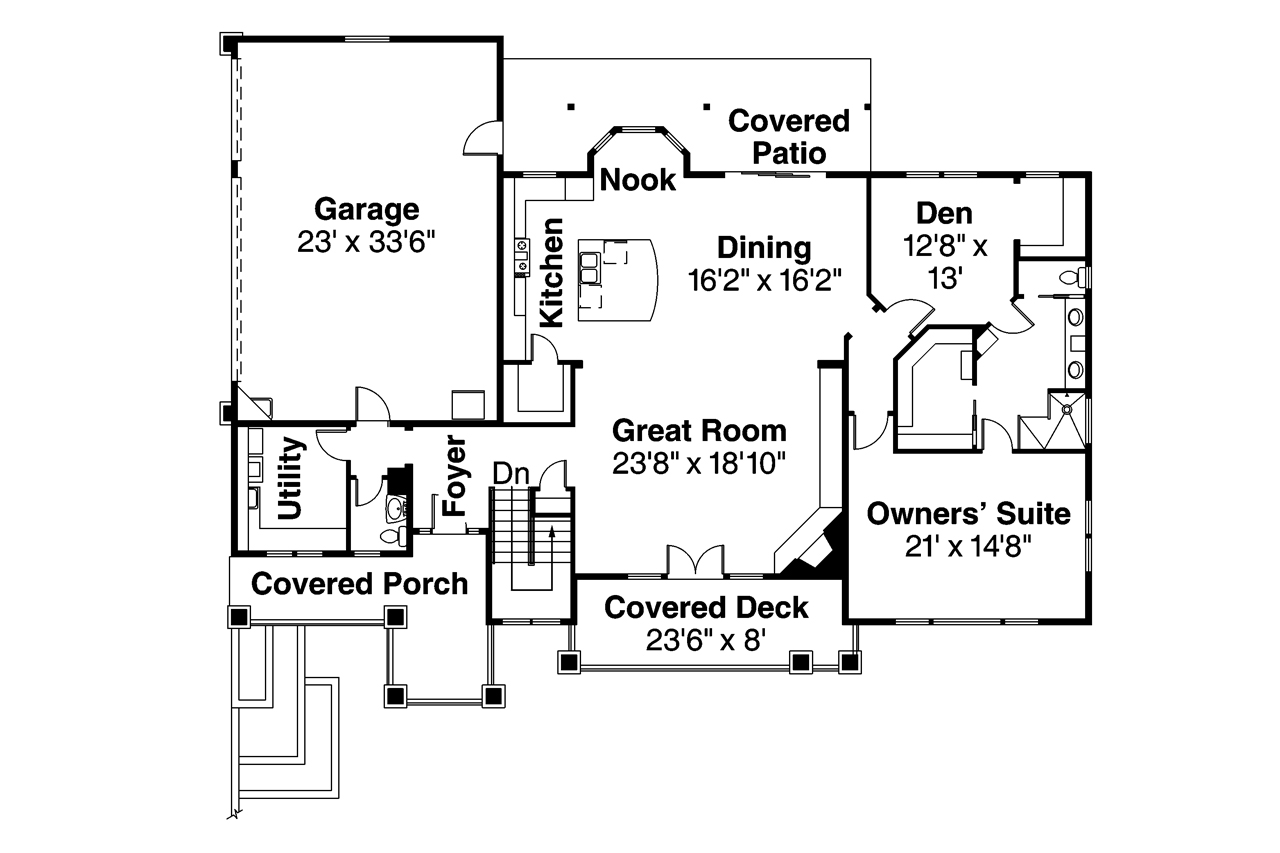Floor Plan First Story of Prairie Plan #108-1744