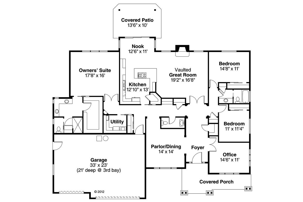 Floor Plan First Story of Ranch Plan #108-1745