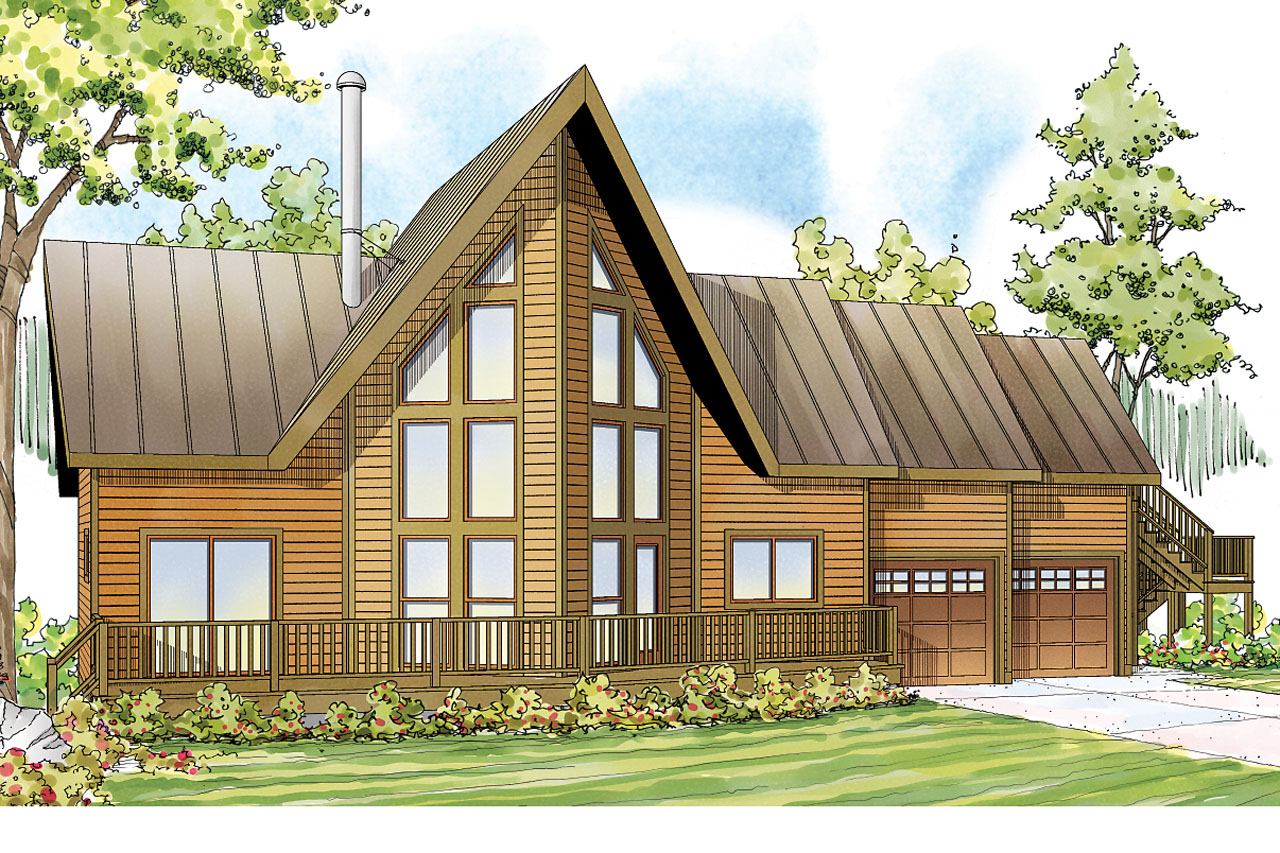 Front elevation of A Frame home (ThePlanCollection: House Plan #108-1746)