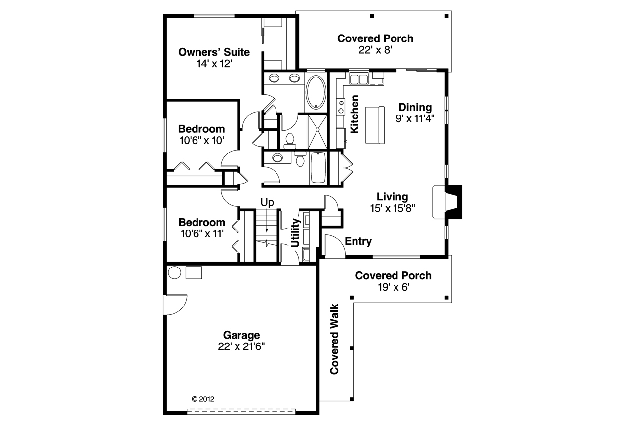 Floor Plan First Story of Ranch Plan #108-1750