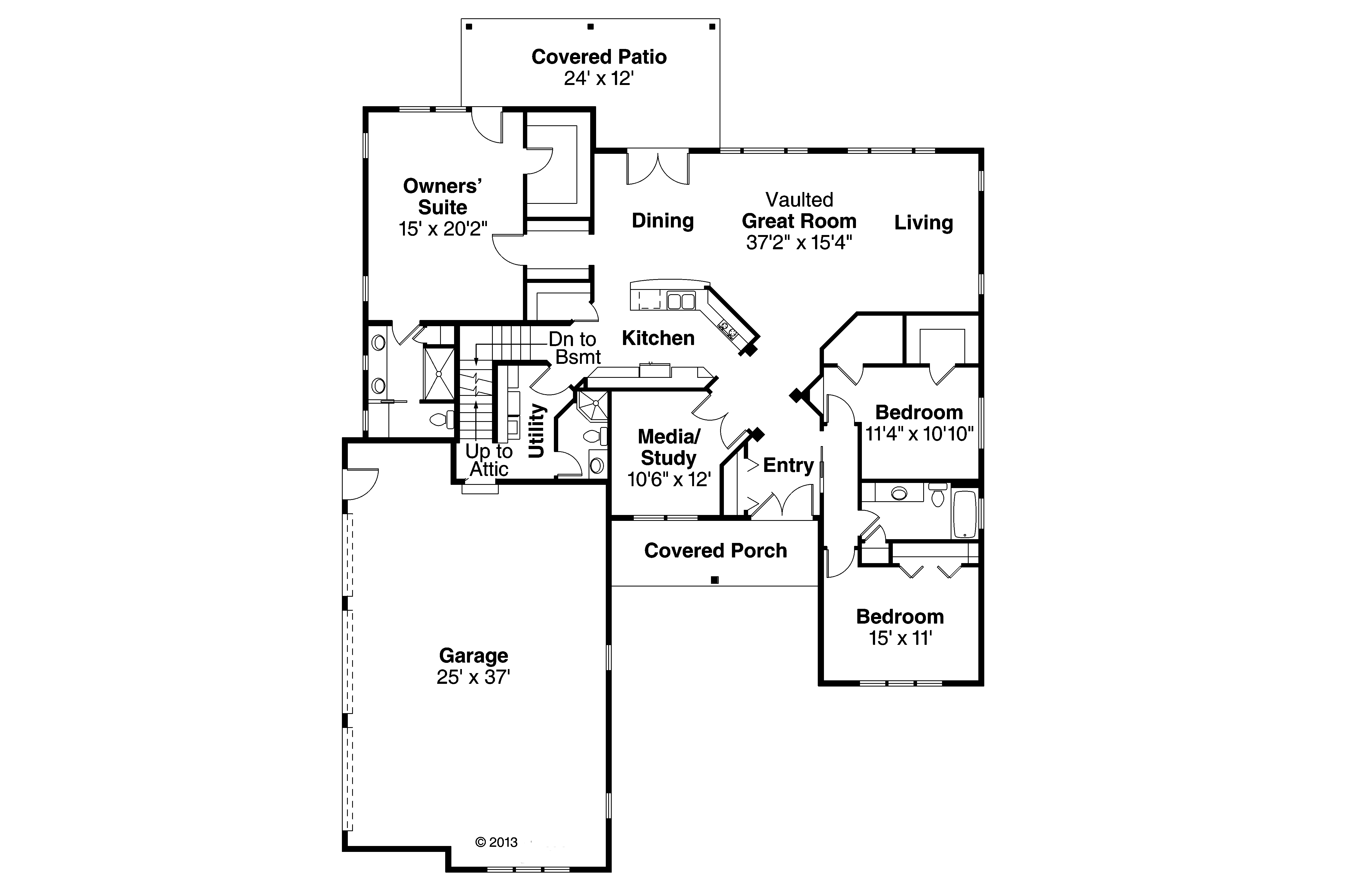 Floor Plan First Story of Ranch Plan #108-1760